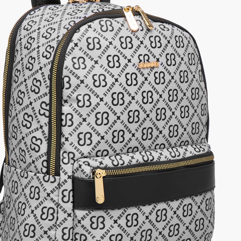 Bessie London Monogram Print Backpack with Adjustable Shoulder Straps and Zip Closure - 30x37x14 cms - Image 5